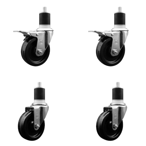 4'' Phenolic Swivel 1-7/8'' Expand Stem Caster Set 2 Total Lock Brakes, 4PK